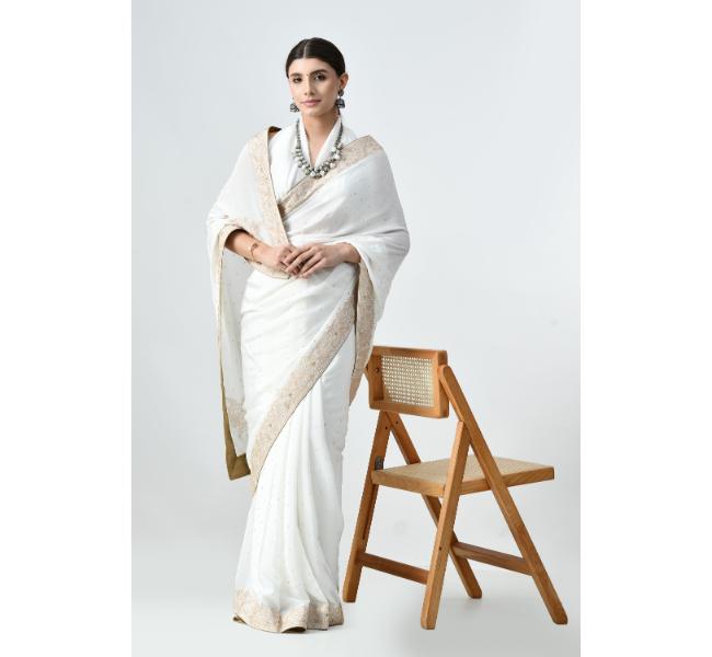 The Weavers Shop By Raavi Handmade Kasab Jaal Embrodery Crepe Saree